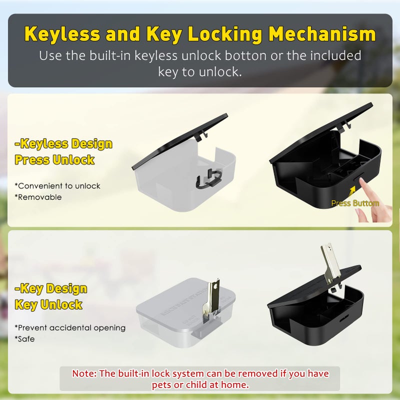 Anblak Mouse Stations with Keys 12 Pack, Keyless Design and Key Required Mouse Stations, Mice Stations, Keeps Children and Pets Safe Indoor & Outdoor, Black - Image 4